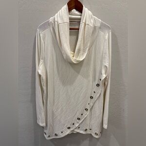 Belldini Cream Knit Top with Button Accents 1X